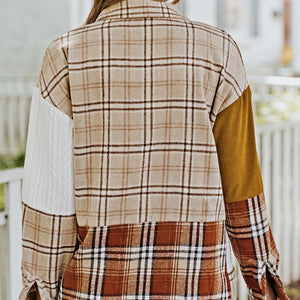 Double Take Plaid Color Block Dropped Shoulder Shacket