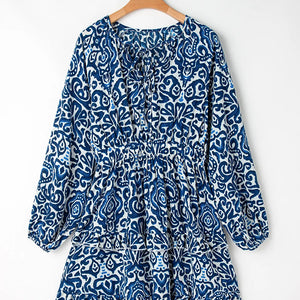 Printed Tie Neck Long Sleeve Dress