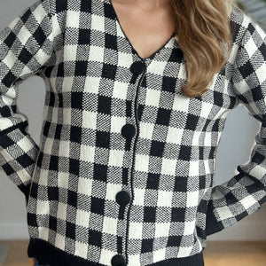 Plaid V-Neck Button Up Cardigan