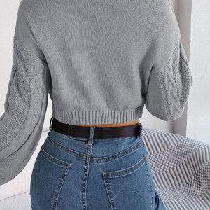 Cable-Knit Round Neck Cropped Sweater