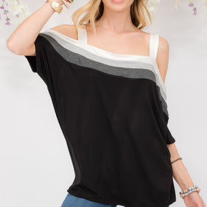 Celeste Full Size Striped Cold Shoulder Top