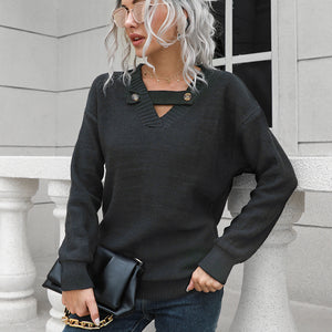 Dropped Shoulder Button Detail Sweater