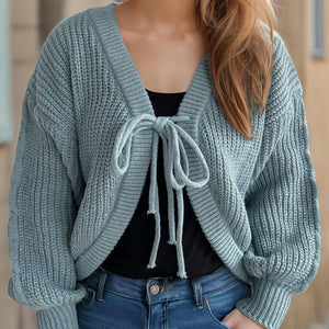 Tied Dropped Shoulder Long Sleeve Cardigan