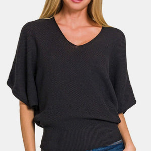 Zenana V-Neck Short Sleeve Dolman Sweater