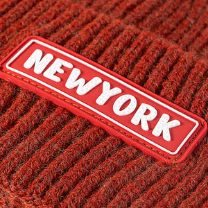 NEWYORK Patch Rib-Knit Cuffed Beanie