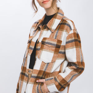 Love Tree Plaid Button Up Shacket