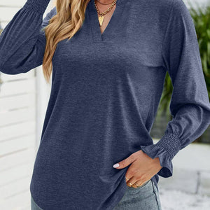 Full Size Notched Long Sleeve T-Shirt