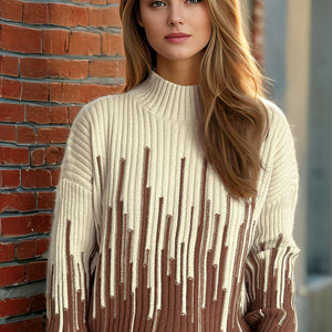 Contrast Mock Neck Long Sleeve Sweater