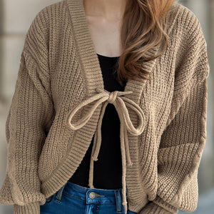 Tied Dropped Shoulder Long Sleeve Cardigan