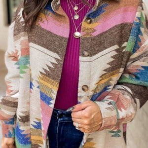 Geometric Button Up Long Sleeve Jacket