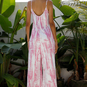 Shiny Tie-Dye Spaghetti Strap Jumpsuit with Pockets