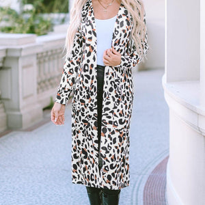 Leopard Open Front Long Sleeve Cover Up