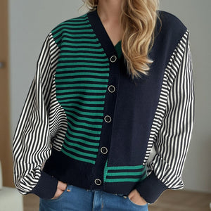 Striped Button Down Long Sleeve Cardigan