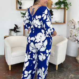 Double Take Full Size Printed Tie Back Wide Leg Jumpsuit