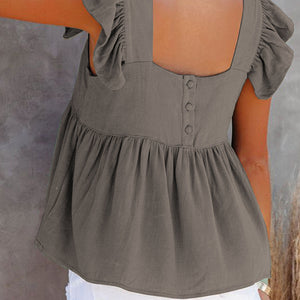 Full Size Ruffled Square Neck Cap Sleeve Blouse