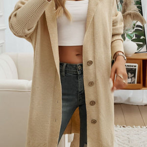 Devine Button Up Long Sleeve Hooded Cardigan