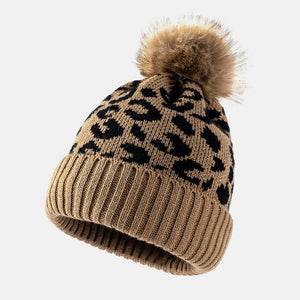 Leopard Pom-Pom Cuffed Beanie