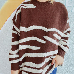 Contrast Round Neck Long Sleeve Sweater