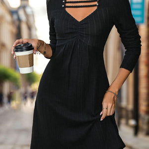 Perfee Cutout Long Sleeve Knee Length Dress