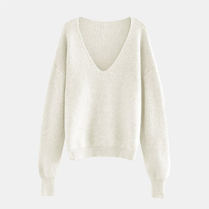 V-Neck Dropped Shoulder Long Sleeve Sweater