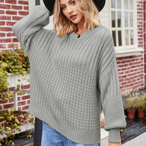 Ribbed Drop Shoulder Lantern Sleeve Sweater