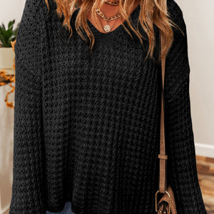 Openwork Round Neck Long Sleeve Sweater