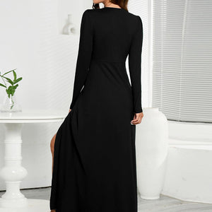 V-Neck Long Sleeve Split Dress