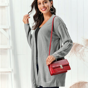 Cable-Knit Open Front Long Sleeve Cardigan