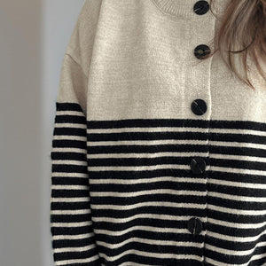 Striped Button Down Long Sleeve Cardigan