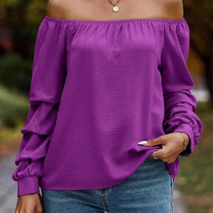 Ruched Off-Shoulder Long Sleeve Blouse