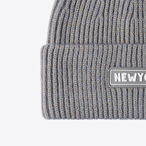 NEWYORK Patch Rib-Knit Cuffed Beanie