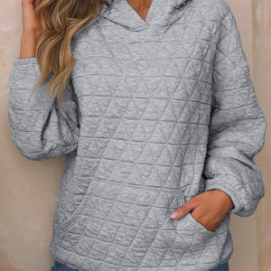 Textured Long Sleeve Hoodie with Pockets