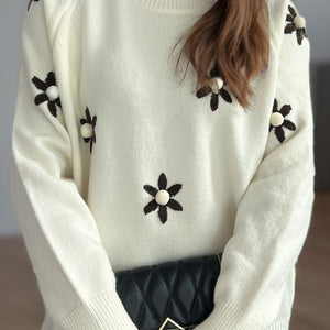 Flower Round Neck Raglan Sleeve Sweater