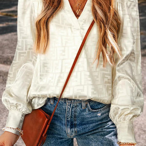 Geometric V-Neck Long Sleeve Blouse