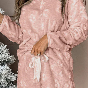 Round Neck Long Sleeve Top and Shorts Lounge Set