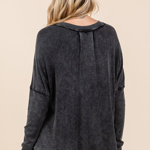 Mittoshop Washed V-Neck Long Sleeve Blouse