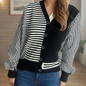 Striped Button Down Long Sleeve Cardigan