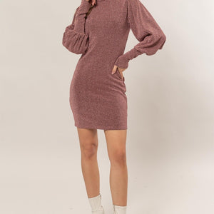 HYFVE Glitter Mock Neck Long Sleeve Mini Dress