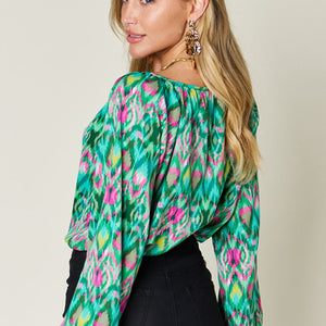 Double Take Full Size Printed Balloon Sleeve Blouse