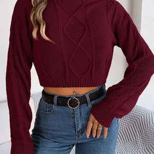 Cable-Knit Round Neck Cropped Sweater