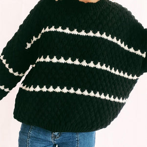 Contrast Stripes Round Neck Long Sleeve Sweater