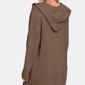 Zenana Hooded Open Front Sweater Cardigan