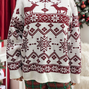 Snowflake Contrast Round Neck Long Sleeve Sweater