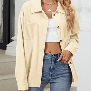 Button Up Dropped Shoulder Long Sleeve Outerwear