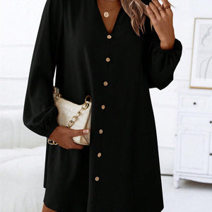 Notched Long Sleeve Mini Dress