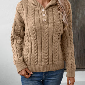 Cable-Knit Long Sleeve Hooded Sweater