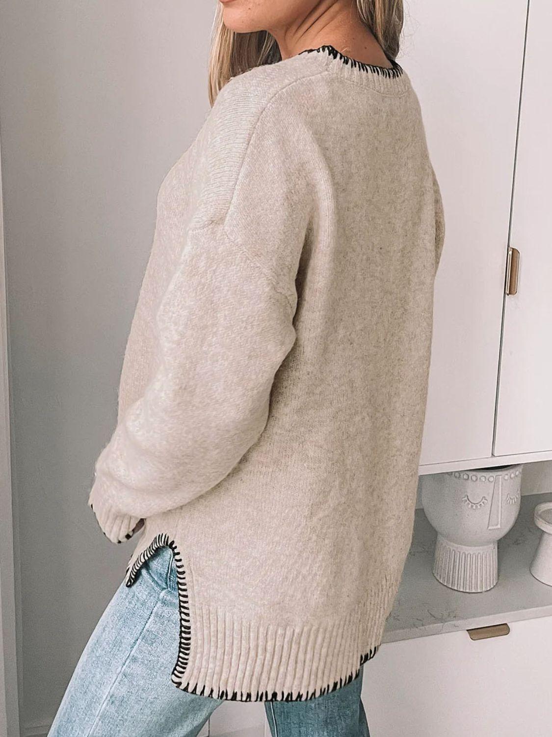 Perfee Round Neck Long Sleeve Sweater