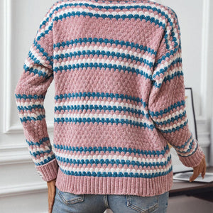 Striped Round Neck Long Sleeve Sweater