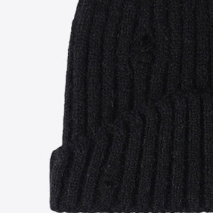 Distressed Rib-Knit Beanie