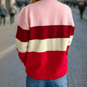 Color Block Round Neck Long Sleeve Sweater